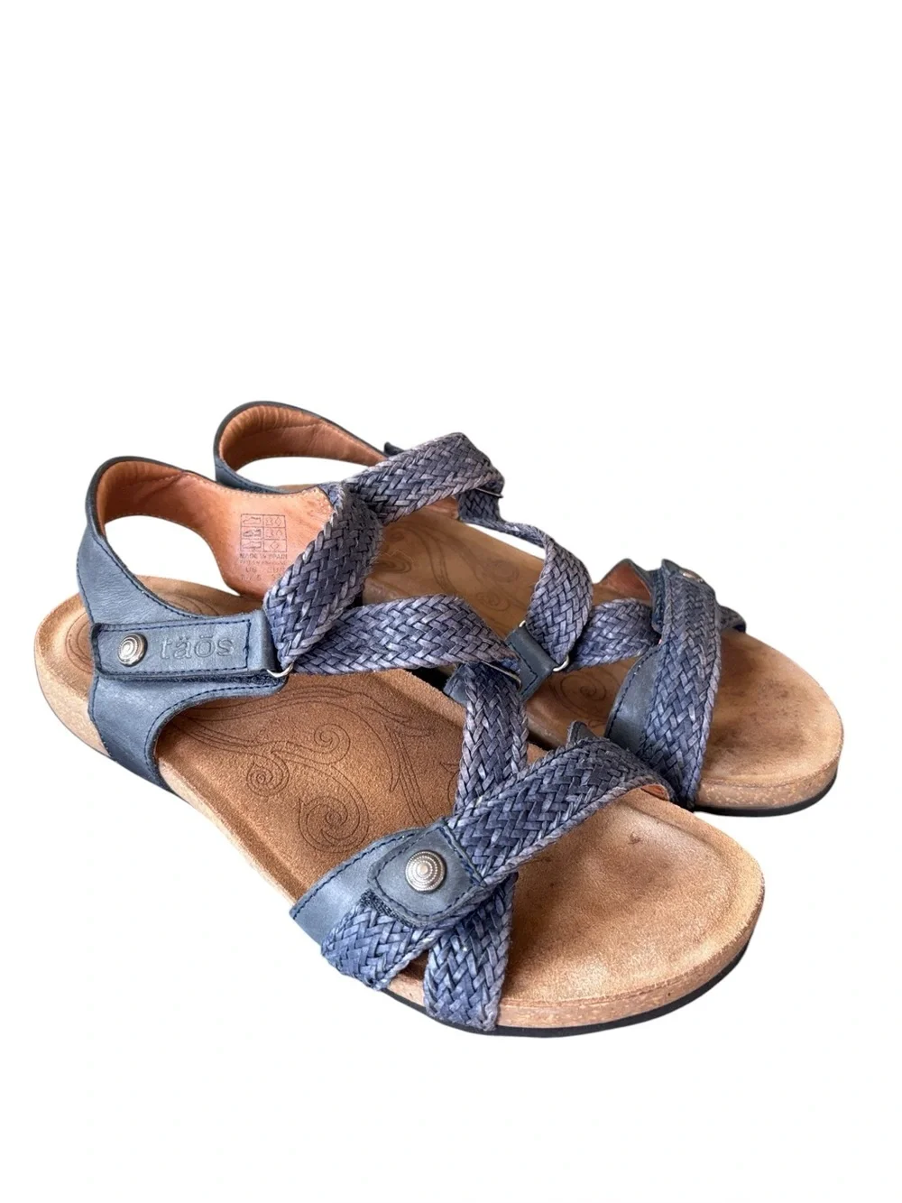 Taos Trulie Blue Woven Leather Strappy Sandals Size 7-7.5 EU 38